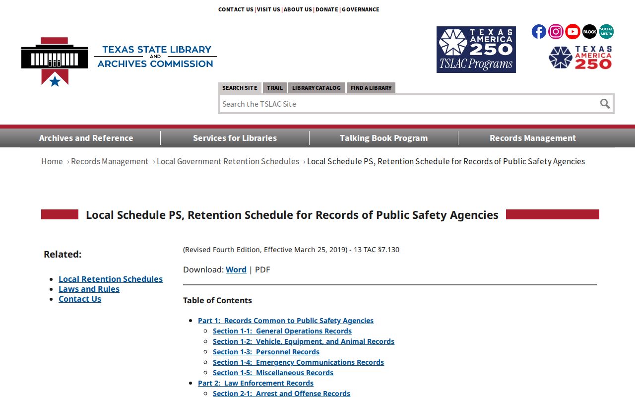 Wise County jail and booking-record retention source from Texas Local Schedule PS